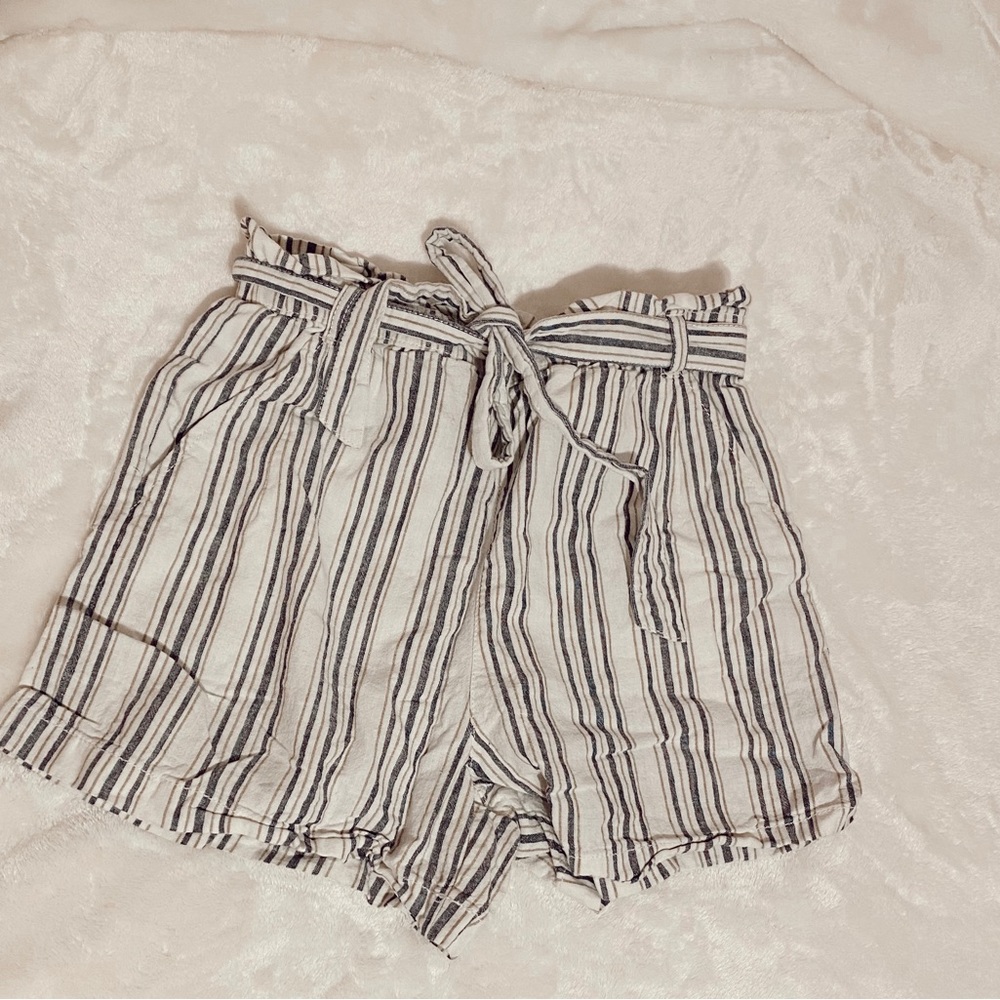 Blue and White Striped Cloth Shorts